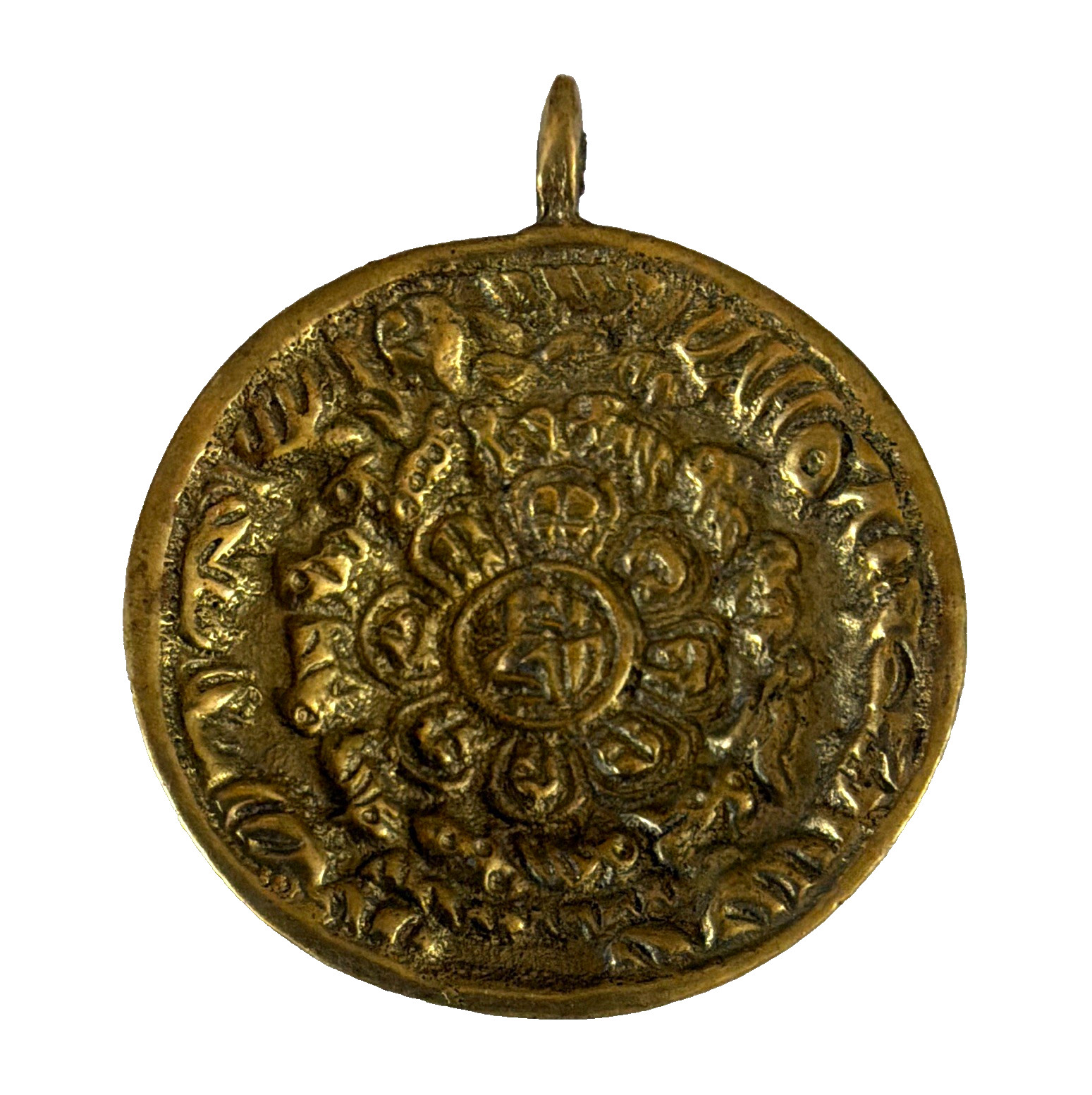 Vintage Tibetan Zodiac Calendar Brass Coin Pendant Buddhist Amulet Astrological