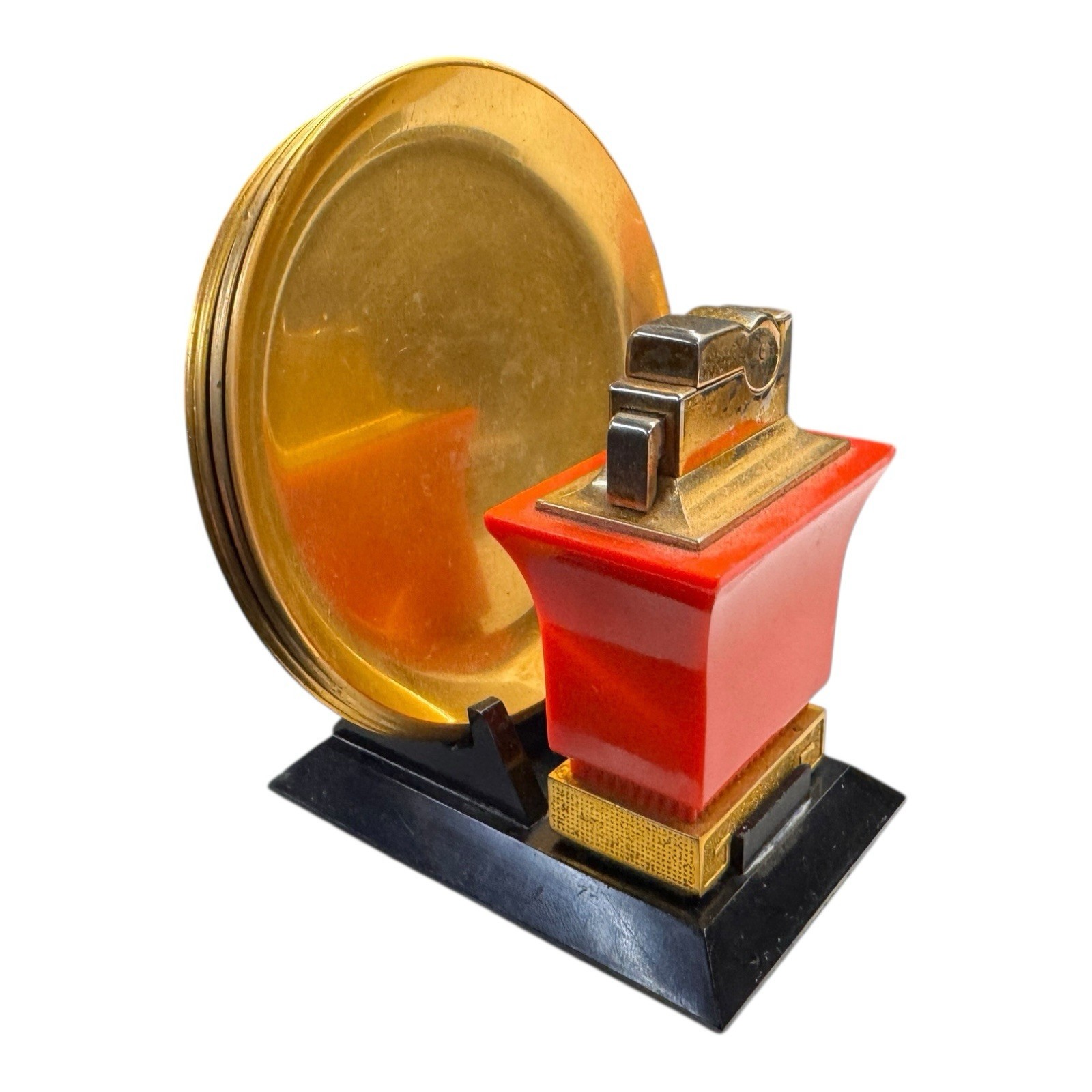Vintage ASR Pagoda Jade Red Lucite Table Lighter Set 4 Ashtrays Complete 1950s