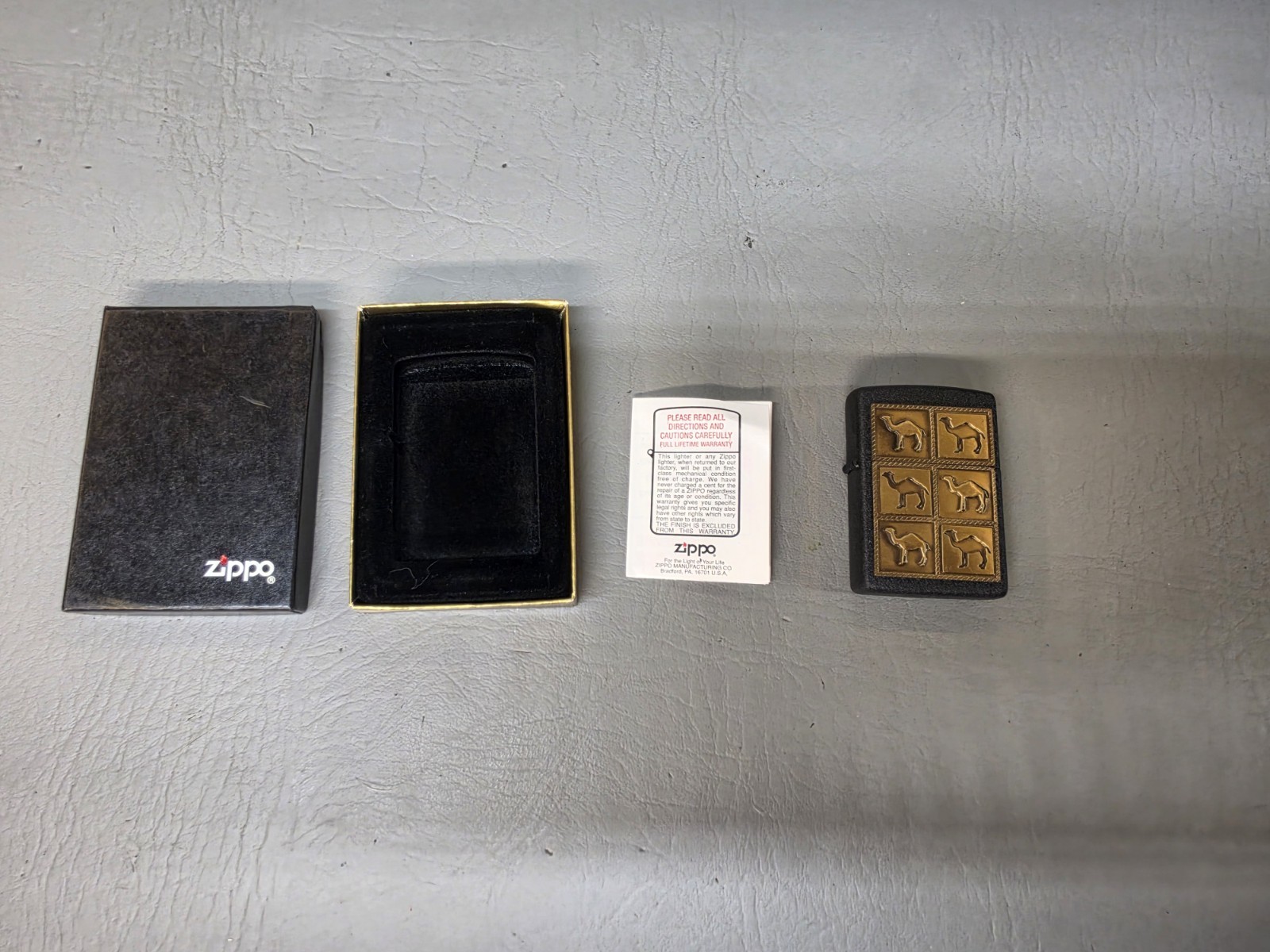Vintage Zippo Camel The Herd 6 Pack Brass Emblem Black Crackle Lighter USED