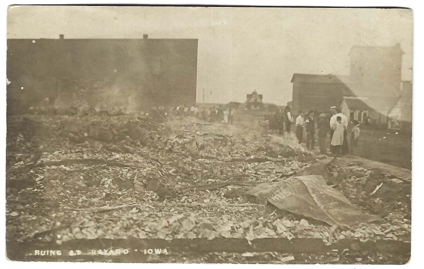 1909 Bayard Iowa RPPC - Ruins & Damage from Town Fire - IA, posted Bagley