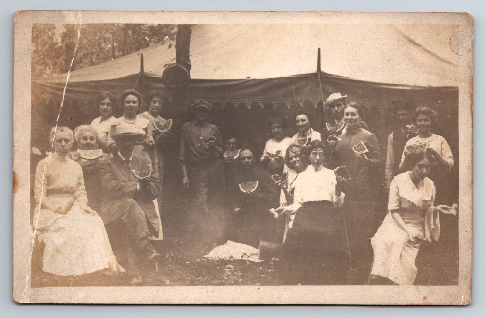 Women Outside Tent, Watermelon, Melon City, Real Photo, RPPC, Vintage Postcard