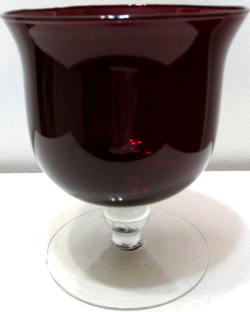 Decorative Art Glass Compote Pedestal Bowl Vase Hand Crafted Red Clear 7 3/8
