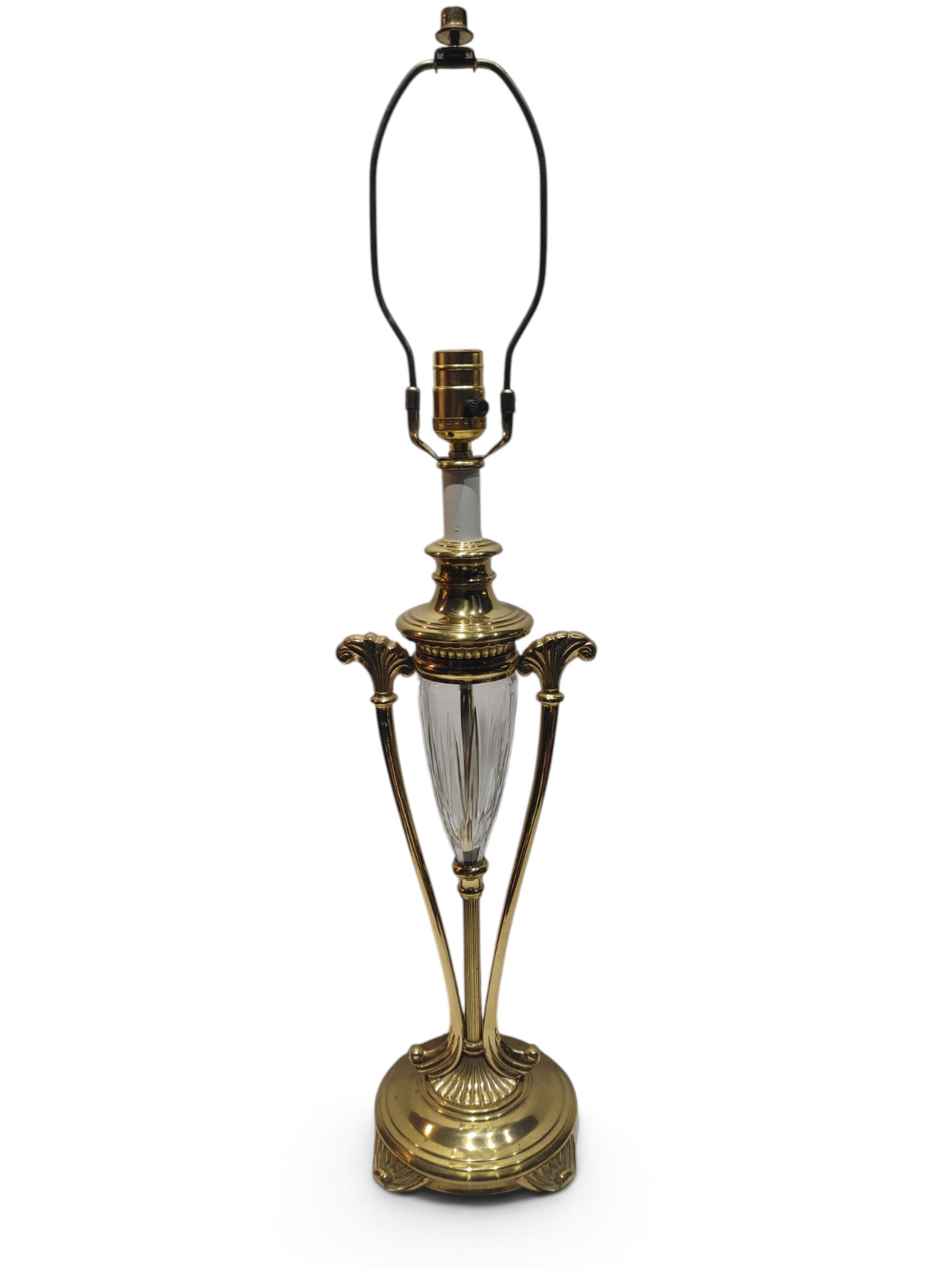 Vintage 1980s HEAVY CRYSTAL Glass & BRASS Hollywood Regency Style TABLE LAMP