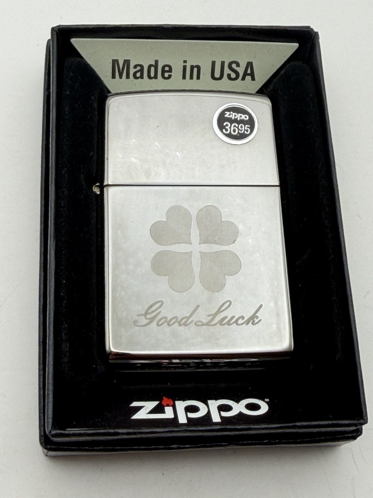 Clover Good Luck Design 49120 Black Ice Zippo Lighter NEW