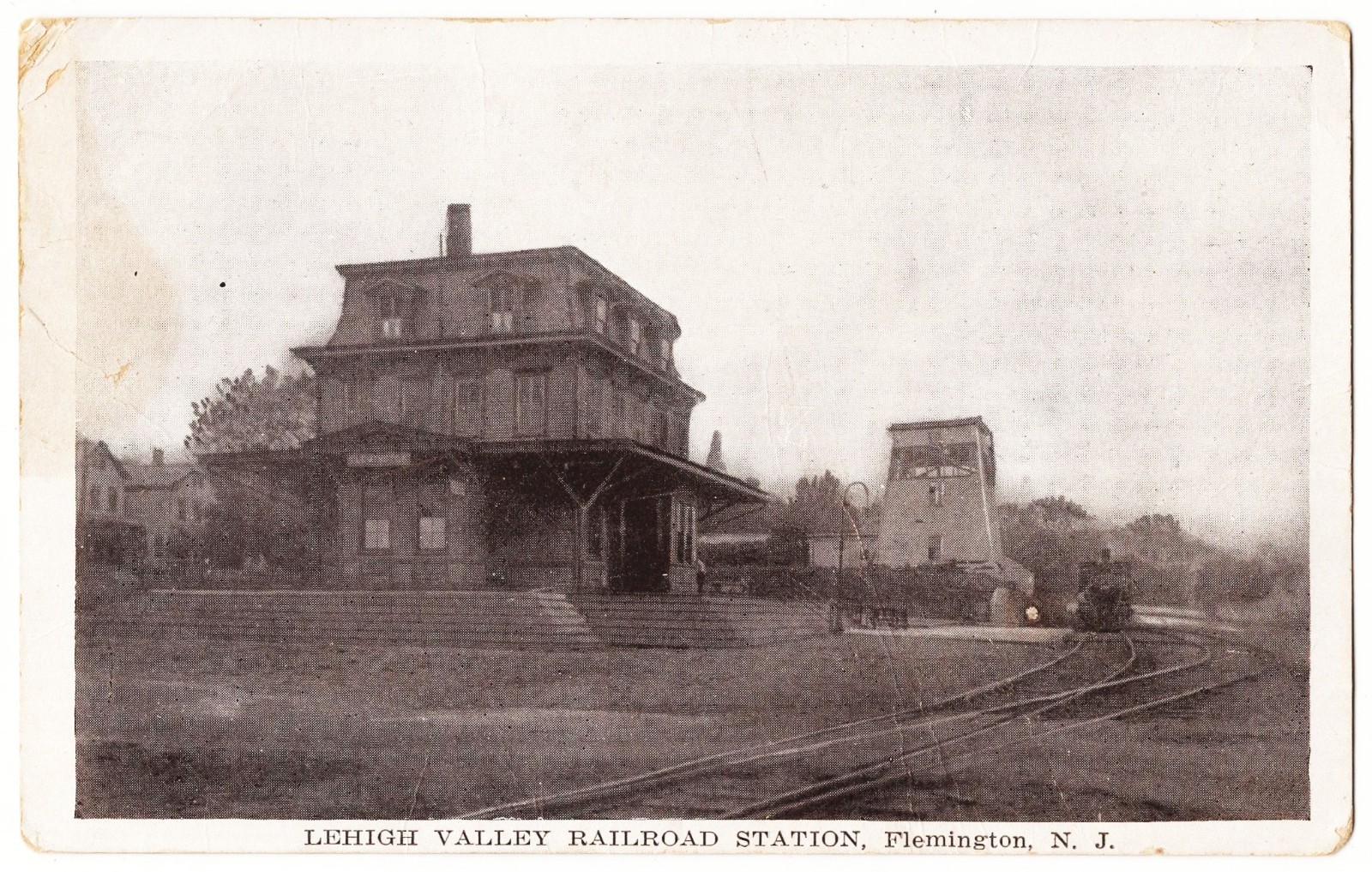 Flemington NJ - Lehigh Valley Railroad Station train depot antique postcard