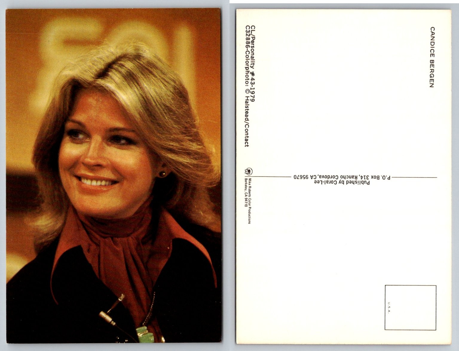 Candice Bergen Smiling Portrait 1979 Celebrity Personality Postcard Coral-Lee Candice Bergen Smiling Portrait 1979 Celebrity Personality Postcard Coral-Lee