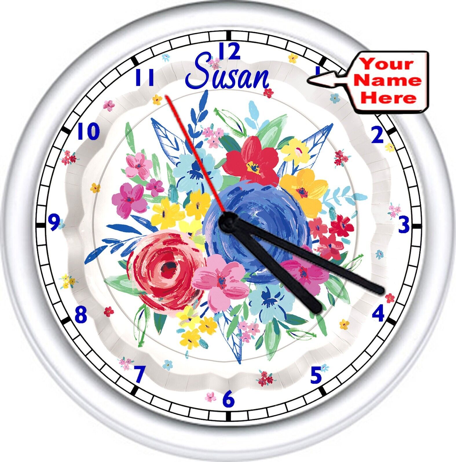 Custom Personalized Name Woman's Farm Kitchen Floral Pioneer Decor Wall Clock