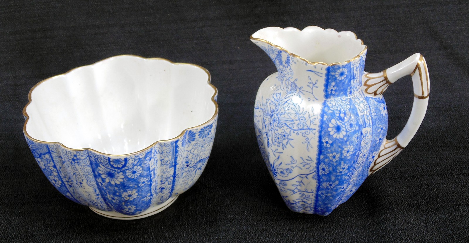 Antique Wileman & Co China England Creamer Sugar Blue Floral Chintz Pre-Shelley