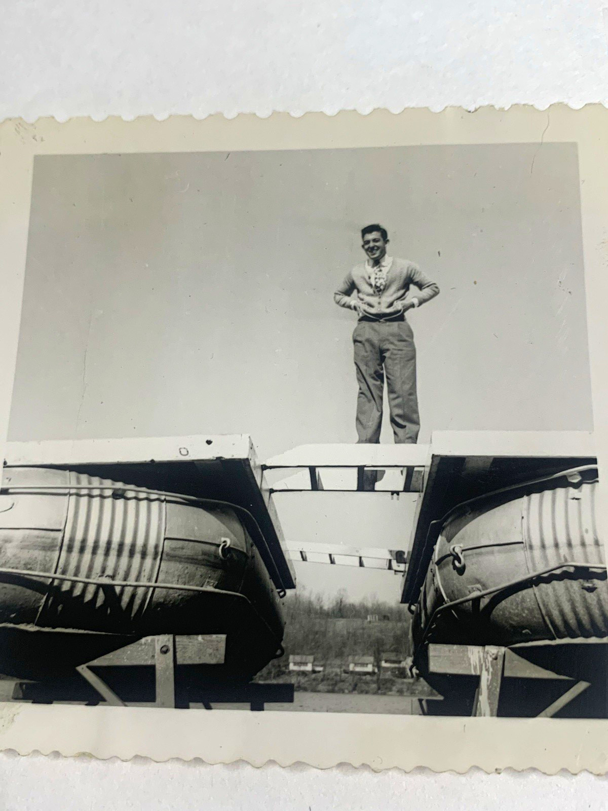 Vtg original B&W photo dock silly goofy 1950s