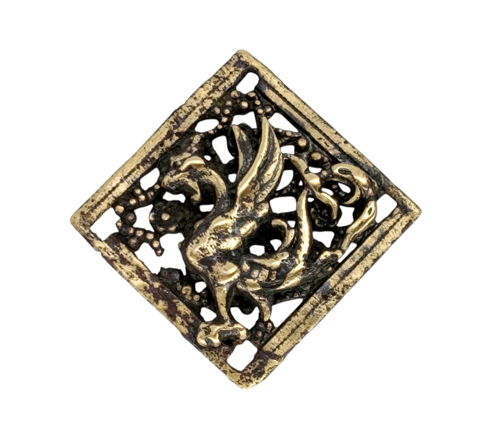 Medieval Bronze Bag Mount with Dragon or Griffin