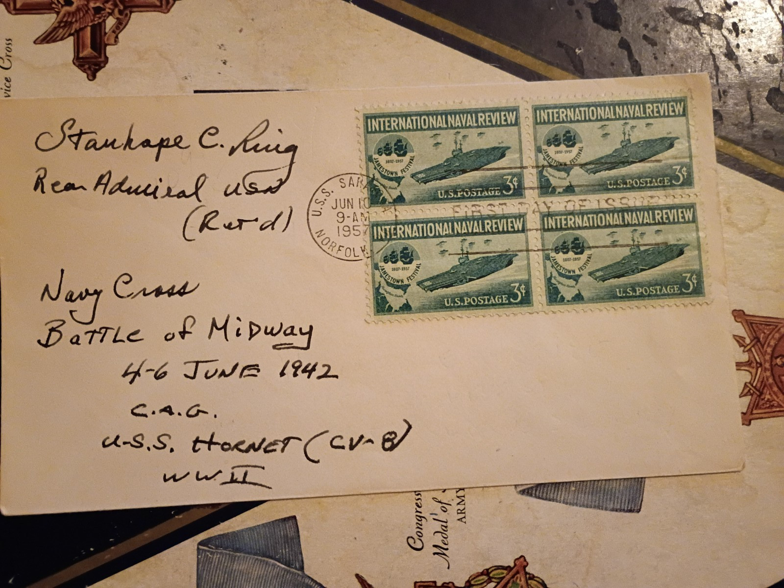R/Adm. STANHOPE C. RING, CAG USS Hornet Battle of Midway Signed FDC X-SCARCE