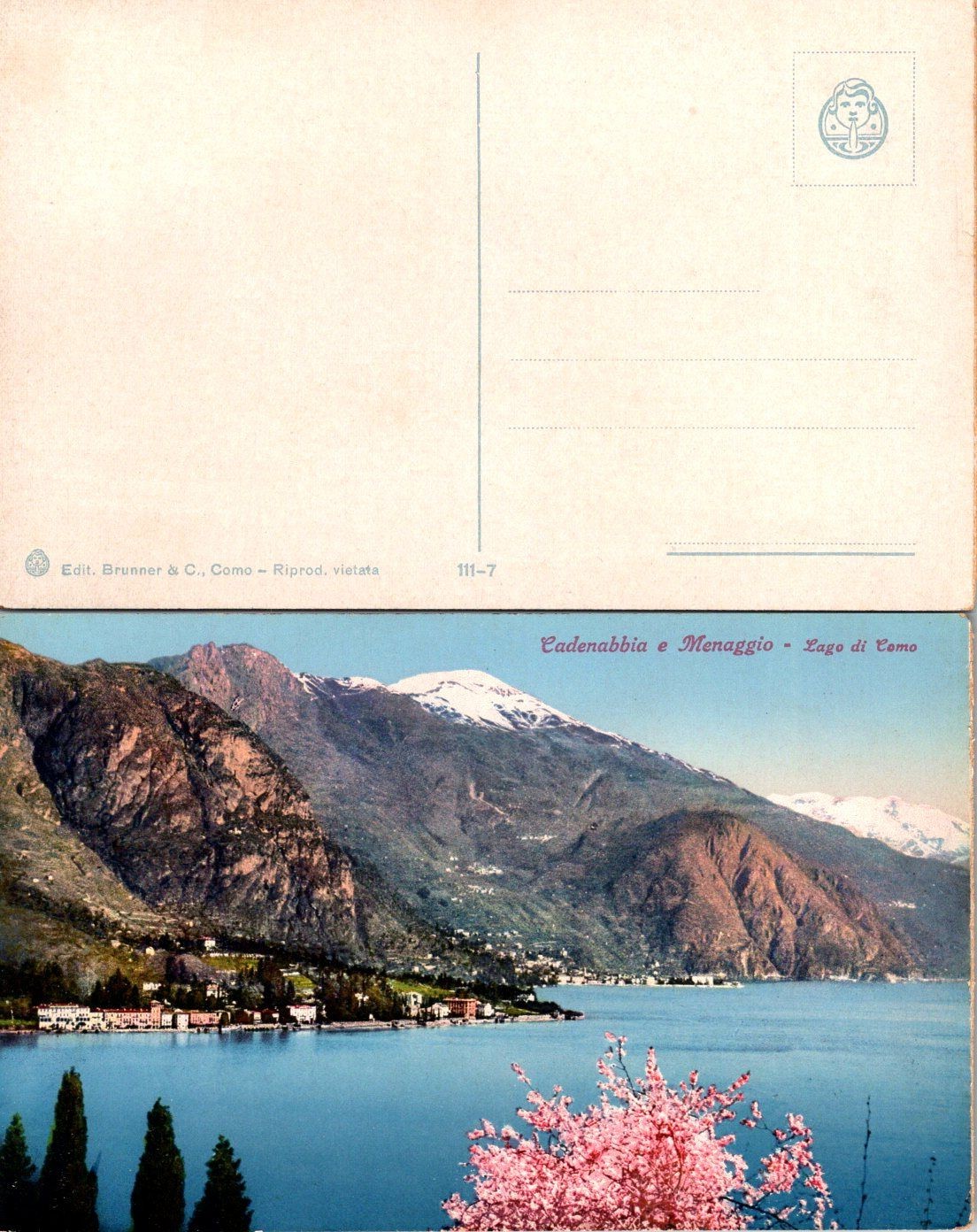 Cadenabbia e Menaggio Lake Como Italy Vintage Postcard Unposted Brunner & C.