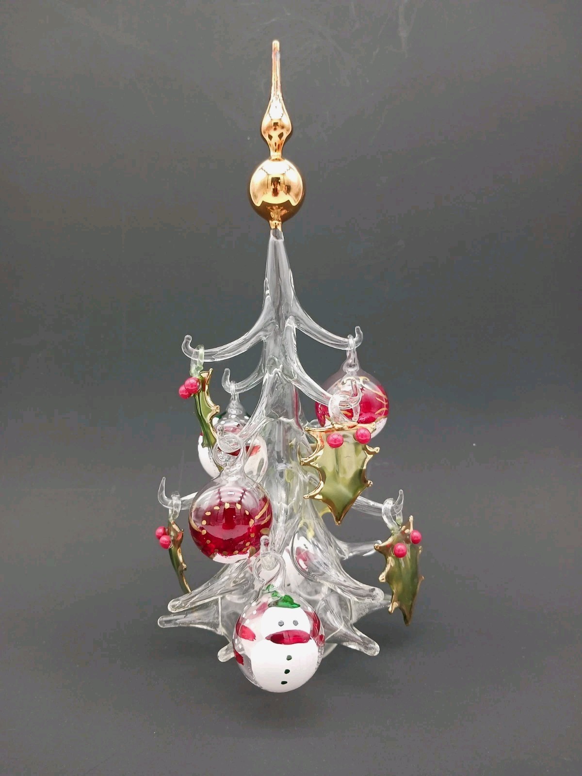Soffieria Parise Hand Blown Glass Tabletop Christmas Tree - 10 Ornaments - Italy