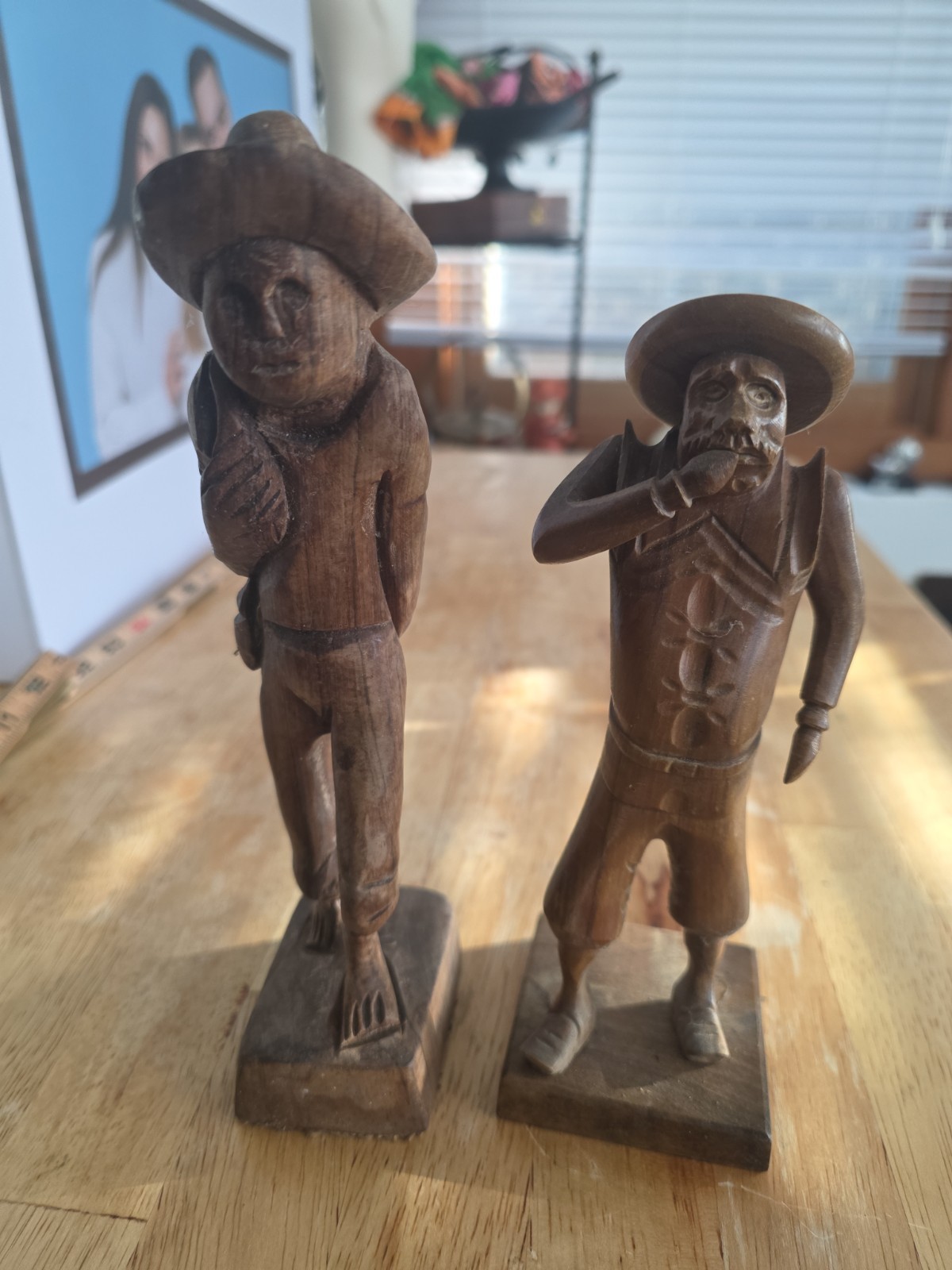 Vintage Two Carved Wooden Folk Art Sculpture of a Man 8.5 Vintage Two Carved Wooden Folk Art Sculpture of a Man 8.5