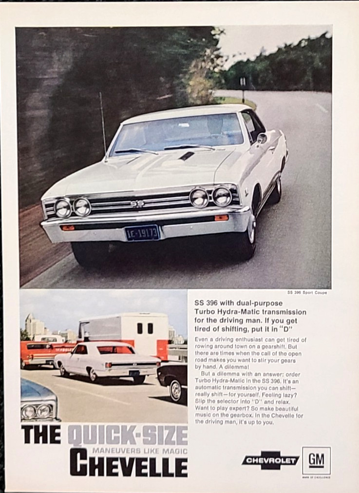 Chevy Chevelle SS 396 Sport Coupe Original 1967 Vintage Print Ad Wall Art