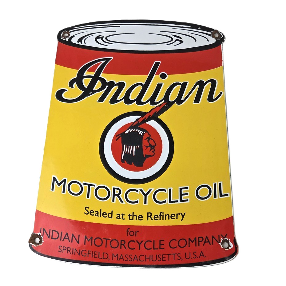 Vintage Indian Motorcycle Sign - Porcelain Gas Pump Oil Quart Can Sign Vintage Indian Motorcycle Sign - Porcelain Gas Pump Oil Quart Can Sign