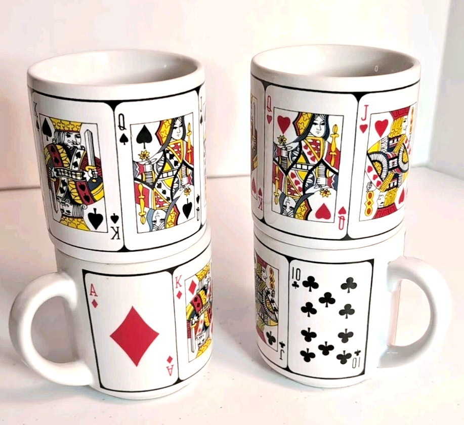 Set 4 Vintage Poker Coffee Mugs Royal Flush Hands Playing Cards NEW ORIG BOX Set 4 Vintage Poker Coffee Mugs Royal Flush Hands Playing Cards NEW ORIG BOX
