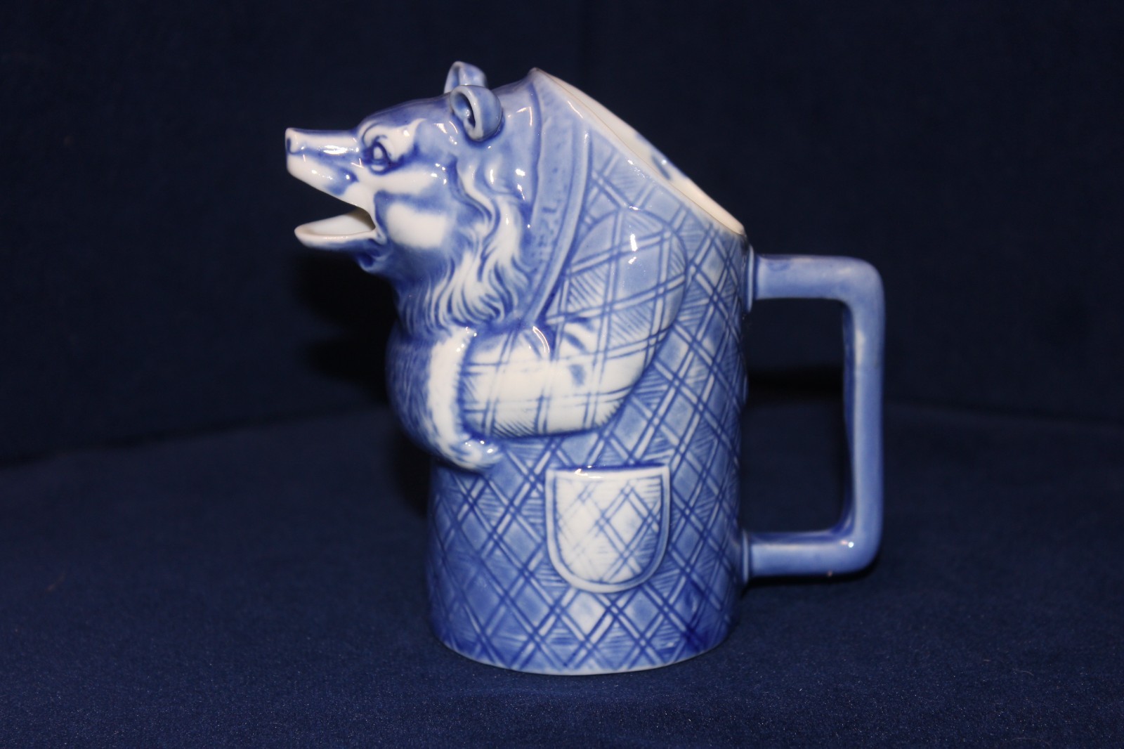 RARE Antique Schafer & Vater Porcelain Creamer Pitcher, Blue Bear, 1900\'s