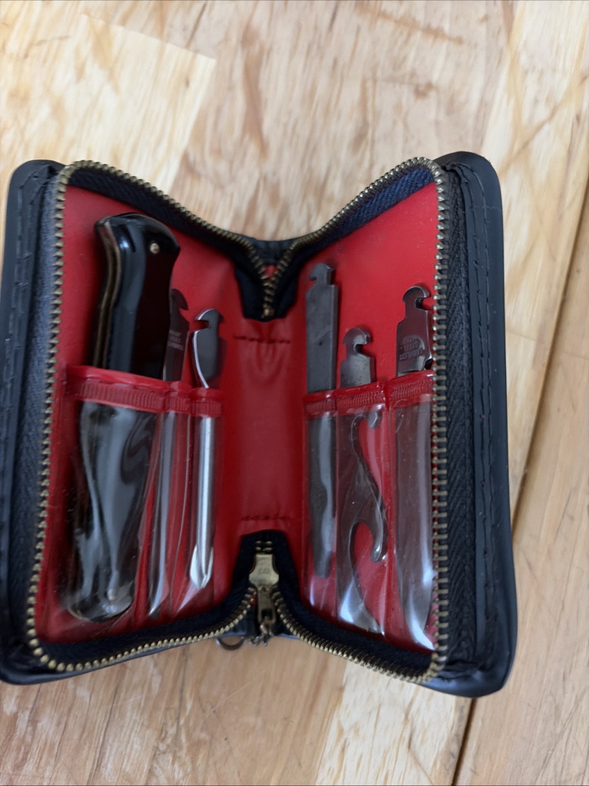 Multi Tool Kit in Black Zippered Case Knife File 2 Screwdrivers Can Opener