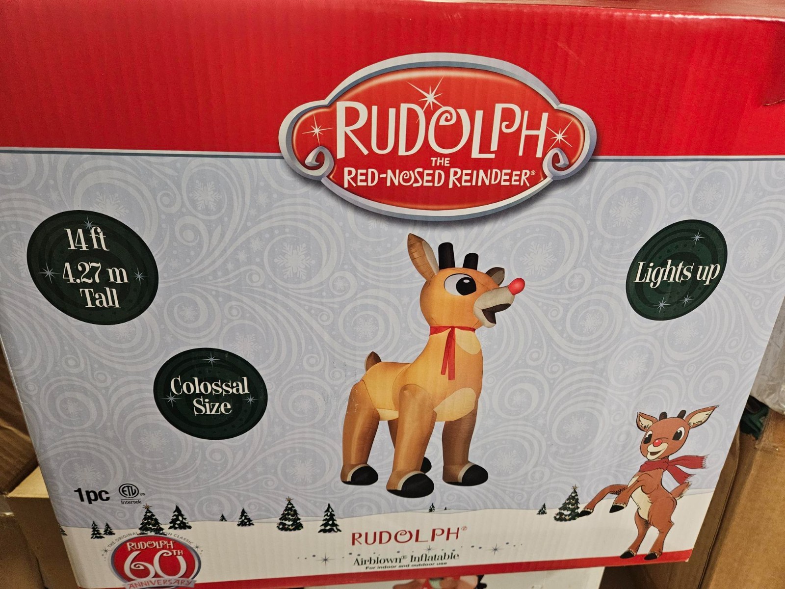 Gemmy 14ft Tall Rudolph The Red Nose Reindeer w/ Scarf Christmas Inflatable
