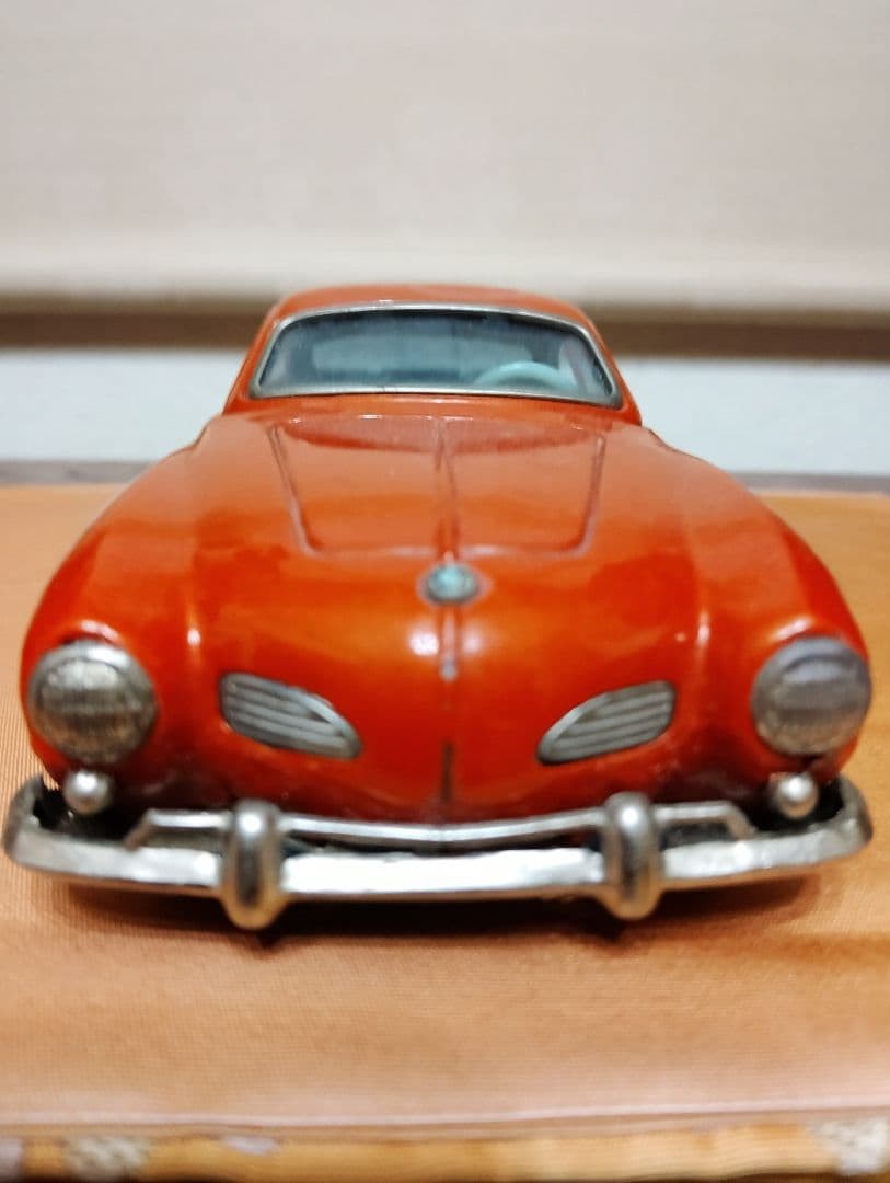 Vintage 1966 Bandai VW Karmann Ghia Coupe Tin Toy Car Orange Japan Friction