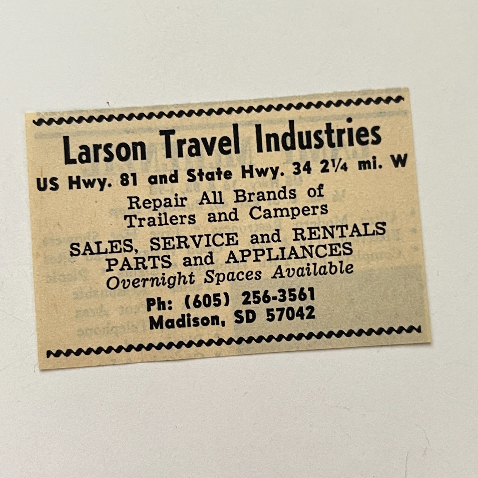 Larson Travel Industries Madison SD 1974 Ad TAK7-S27