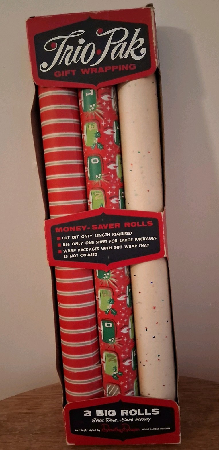Vintage Dorothy Draper Styled Trio-Pak Christmas Gift Wrap