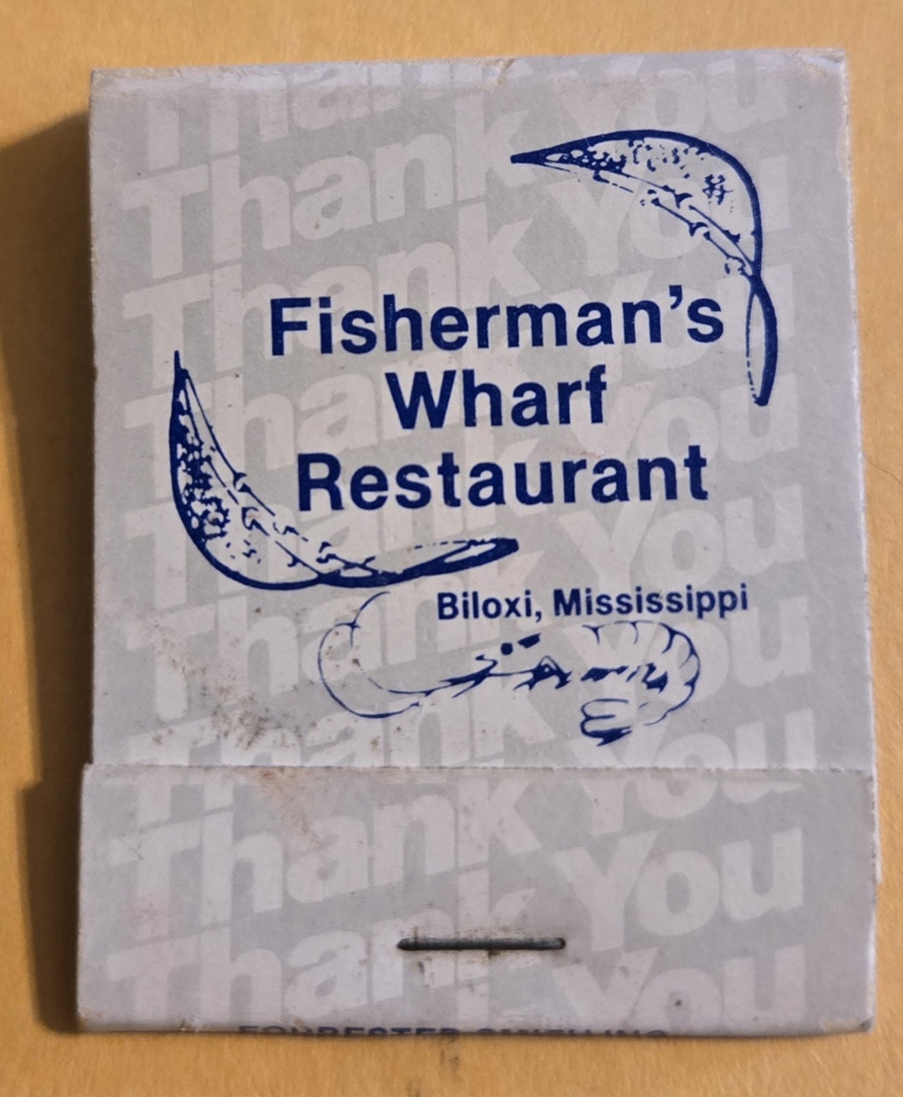 Fisherman's Wharf Restaurant Biloxi Mississippi MS Vtg Unused Matchbook EG 
