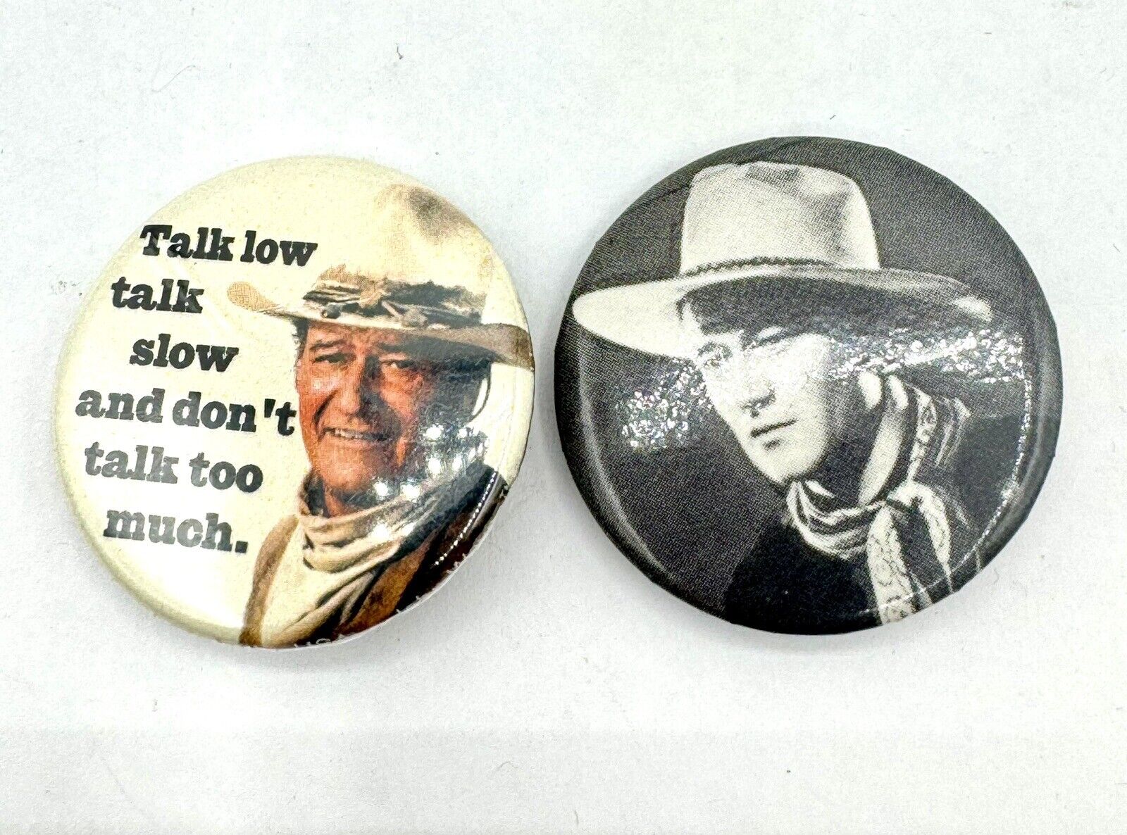John Wayne Vintage Buttons Pin backs - Lot Of 2 - 1 1/4\'\' Diameter
