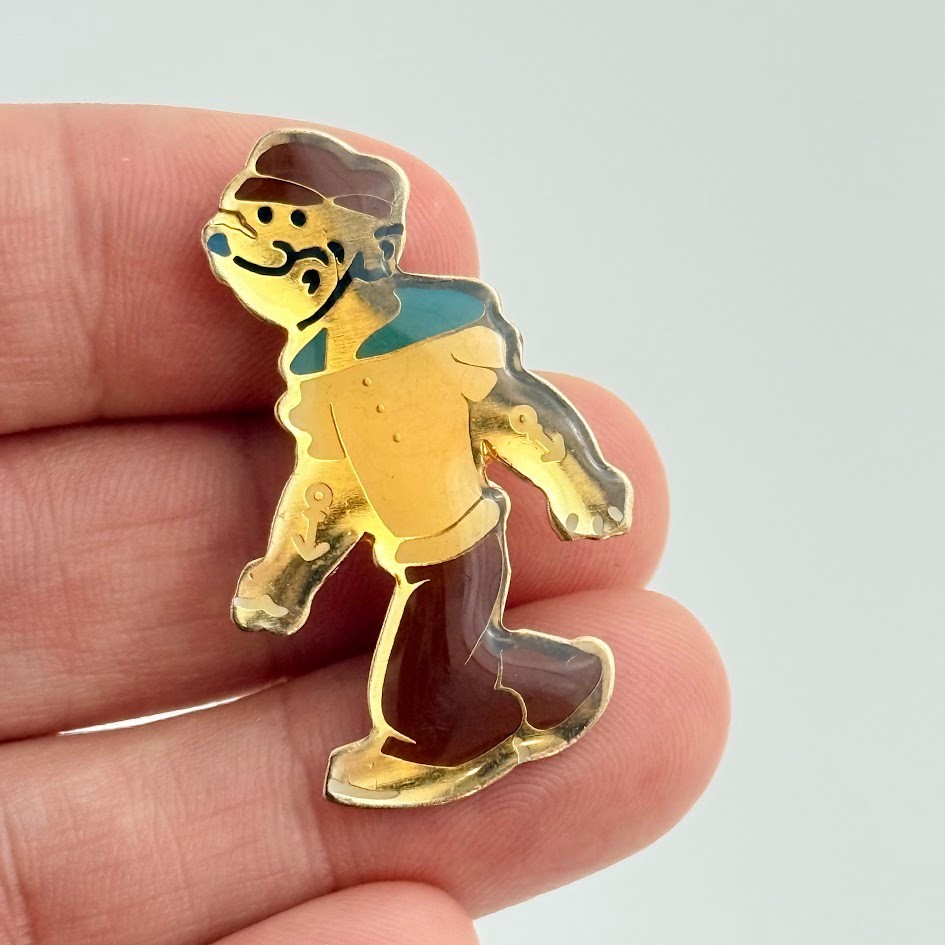Vtg Popeye the Sailor Man Figural Enamel Pin Brooch Gold Tone Jewelry