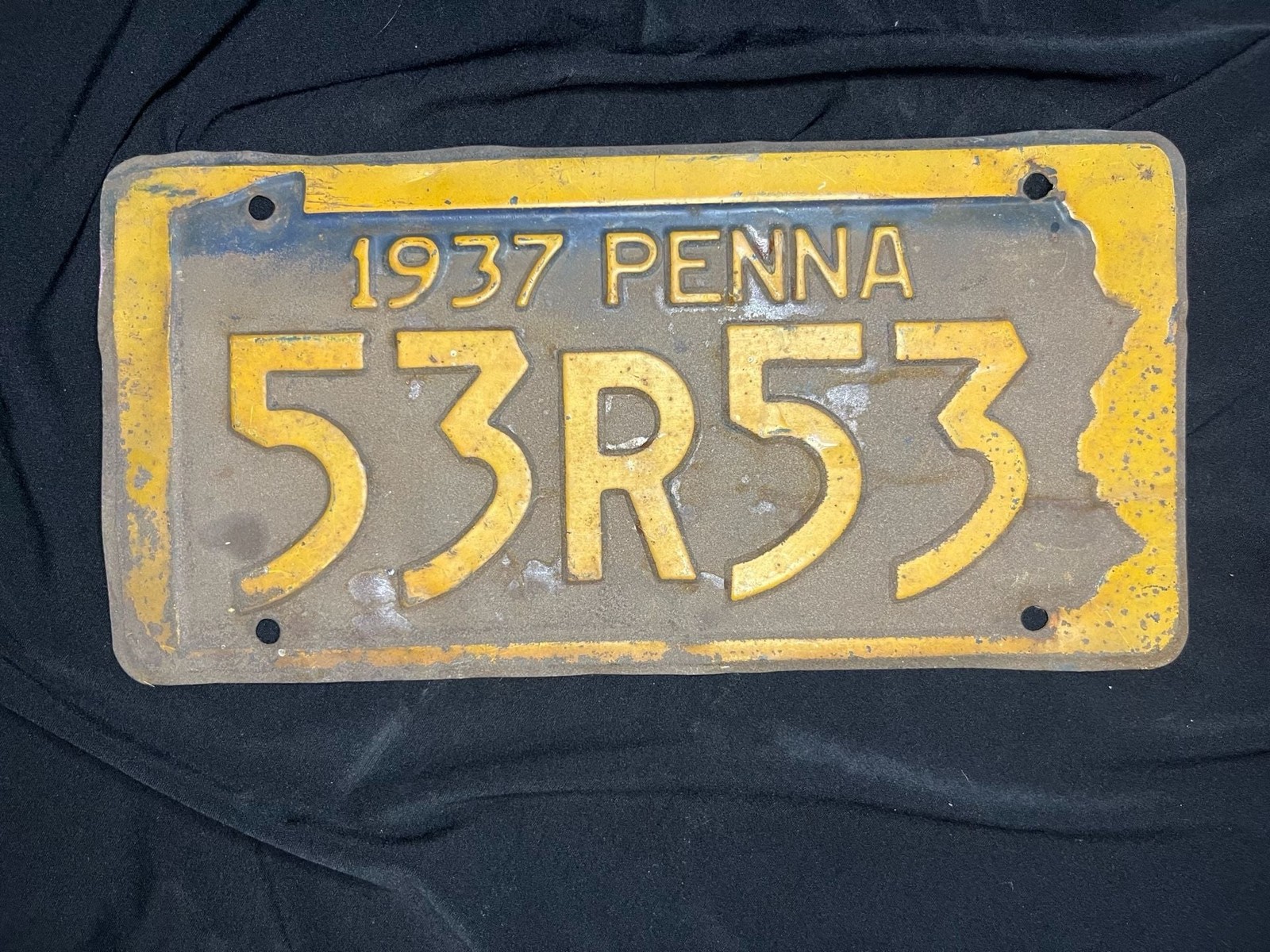 Vintage 1937 Pennsylvania PENNA License Plate 53R53