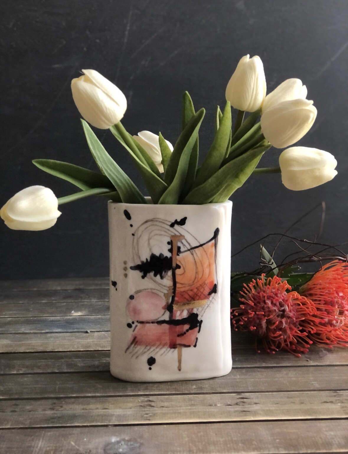 Cinder Ceramics Handmade Porcelain Abstract Art Vase Signed OOAK