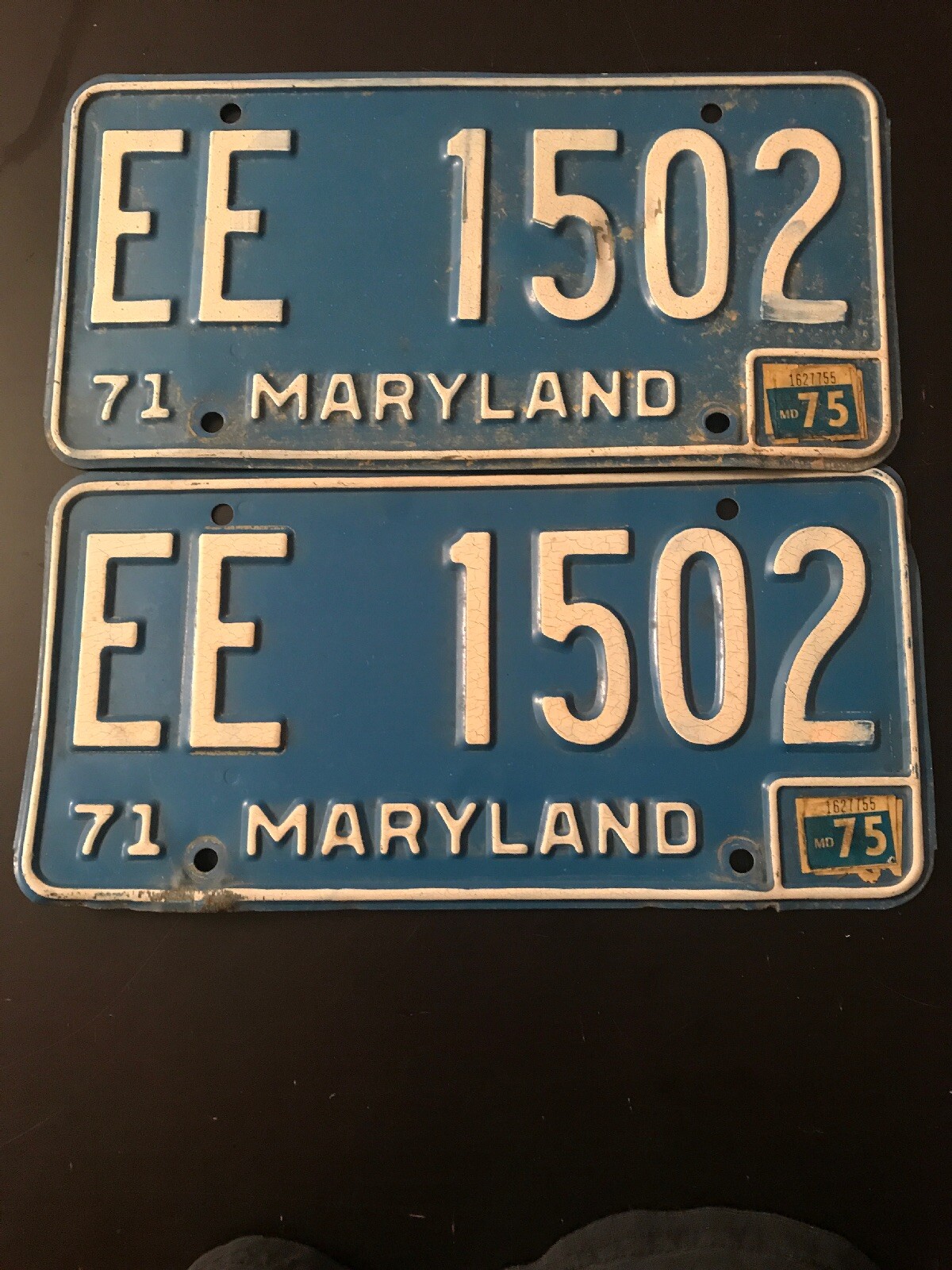 Antique Maryland Plates Damages “1971 Vintage Tags” EE 1502