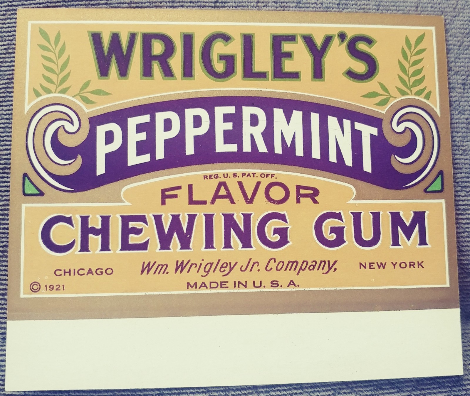 RARE 1921 WRIGLEYS CHEWING GUM COUNTER DISPLAY SIGN, DOUBLE SIDED,FREE SHIP