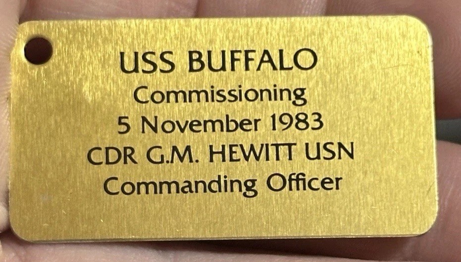 RARE 1983 USS Buffalo SSN-715 Commissioning Aluminum Tag Navy Submarine