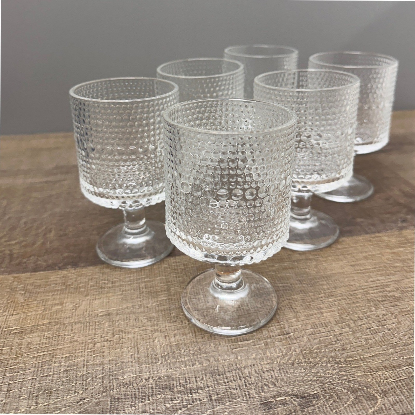 Clear Hobnail Goblets Set Of 6 Footed Glasses 5.25\