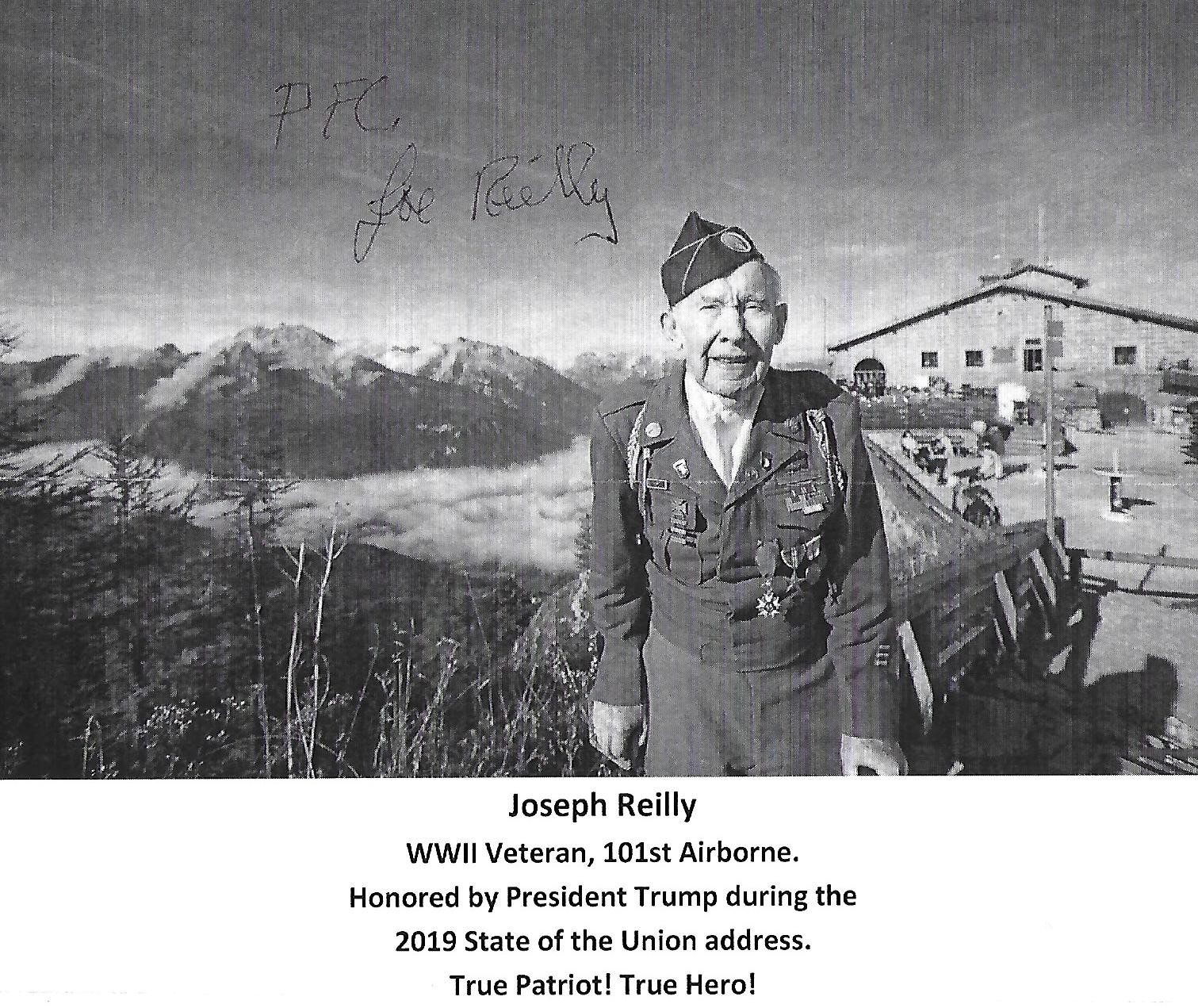 Joe Reilly signed 6x7 photo 101st Airborne WW II European Theater RARE COA LOOK