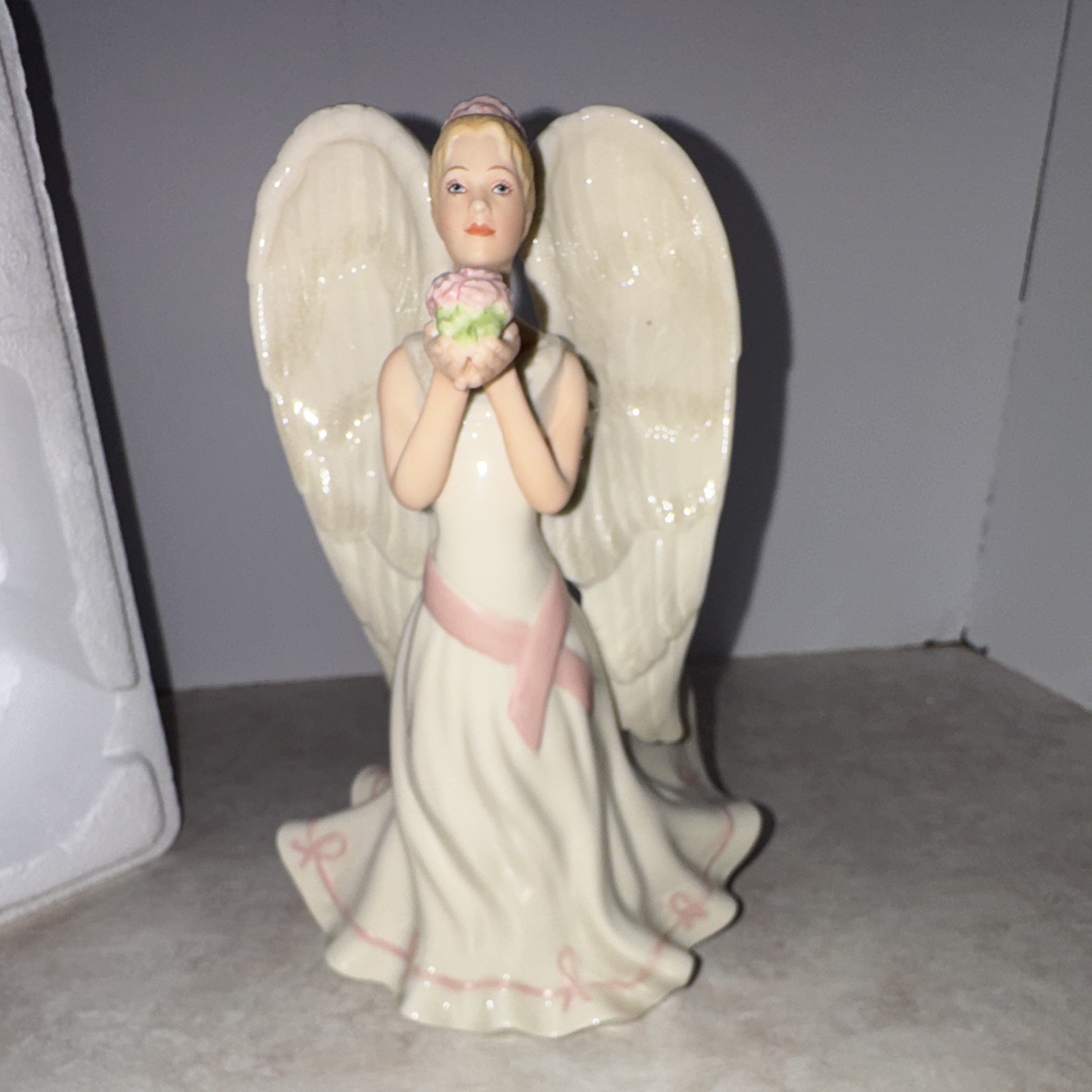 Lenox Gift of Knowledge Angel Fine China Hand Painted Pink Ribbon Figurine Box