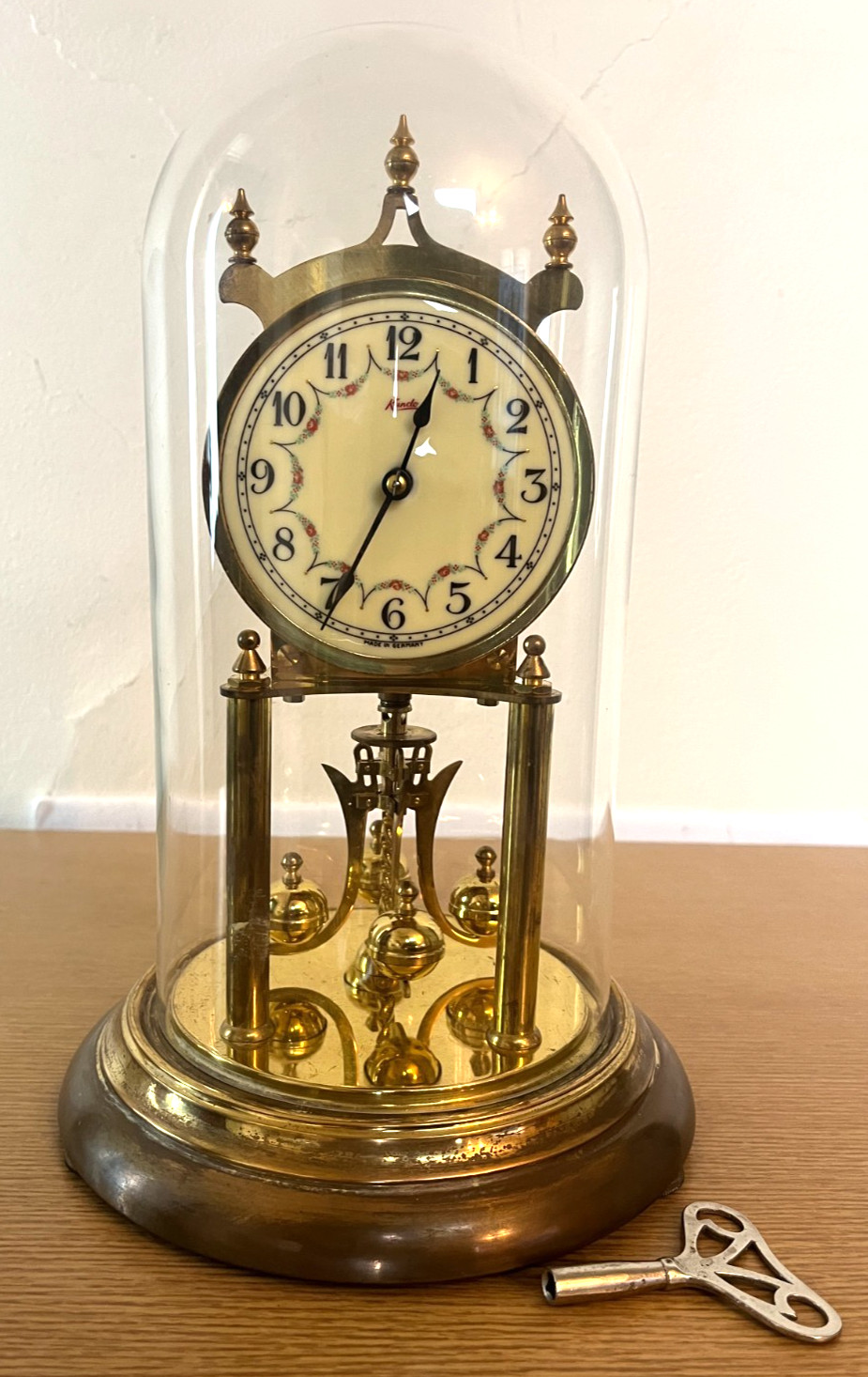 Vintage brass 400 day mechanical anniversary clock 1950's Germany, Kundo