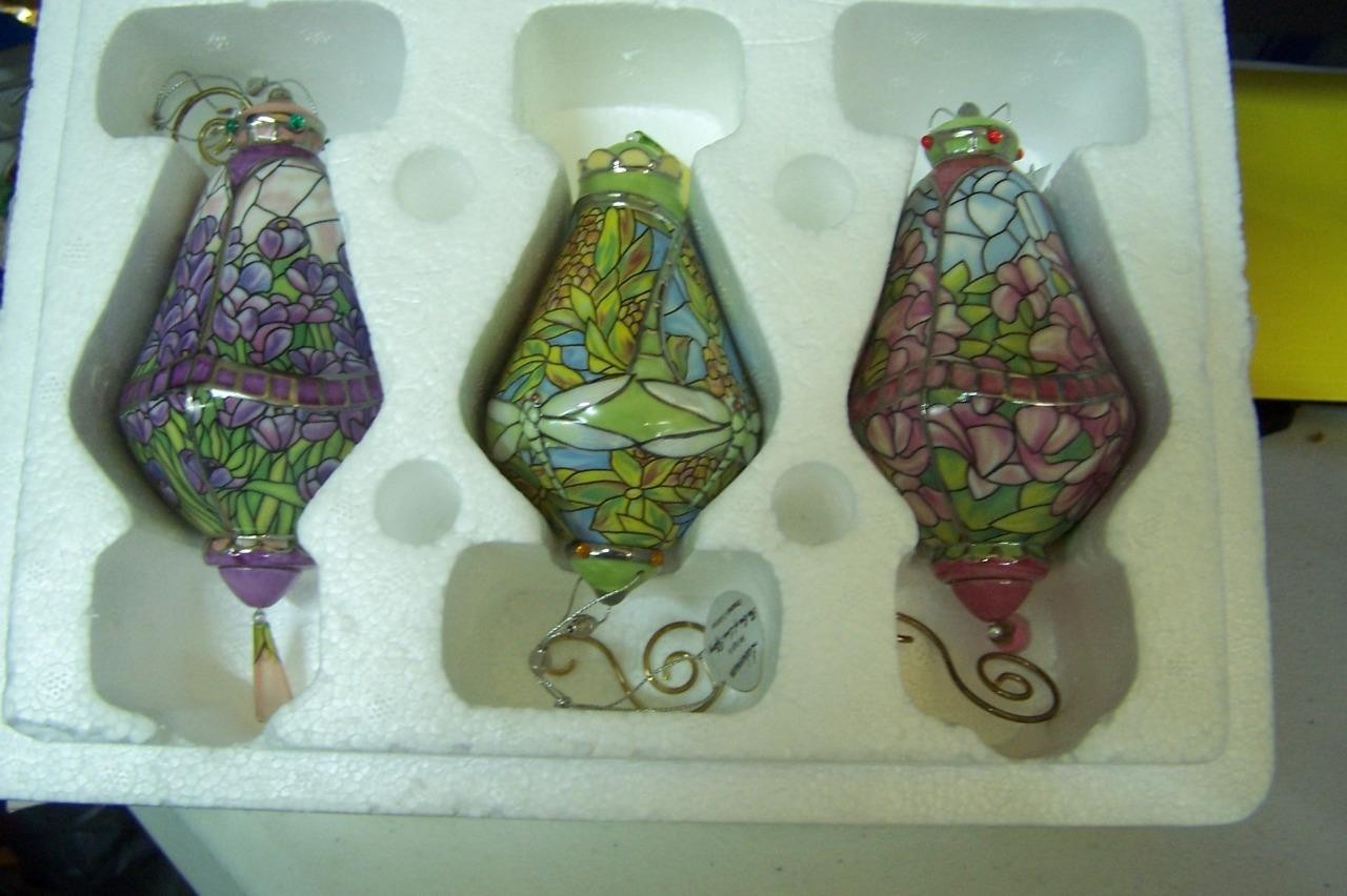 3 Bradford Editions Louis Tiffany Heirloom Porcelain Ornaments NOS MINT DAISY &