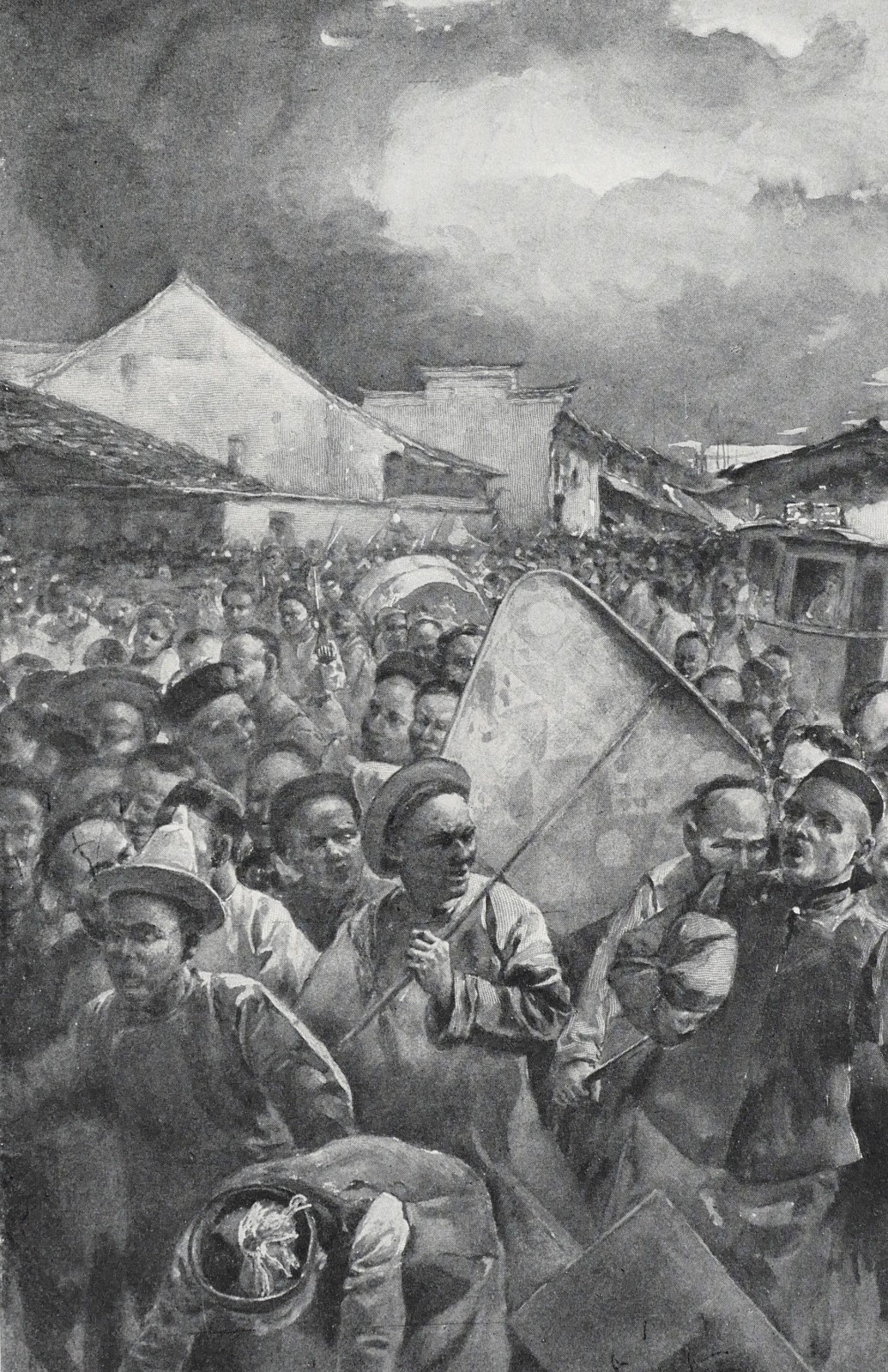 1901 Harper\'s China Boxer Rebellion Crowd Scene Print Asia Military Illustration