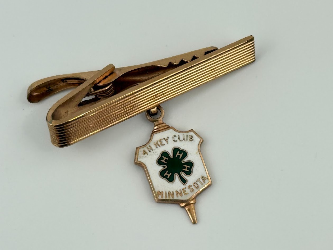 4H Key Club 10K Minnesota Service Key Award Charm Pendant on 12 K GF Tie Clip 4H Key Club 10K Minnesota Service Key Award Charm Pendant on 12 K GF Tie Clip