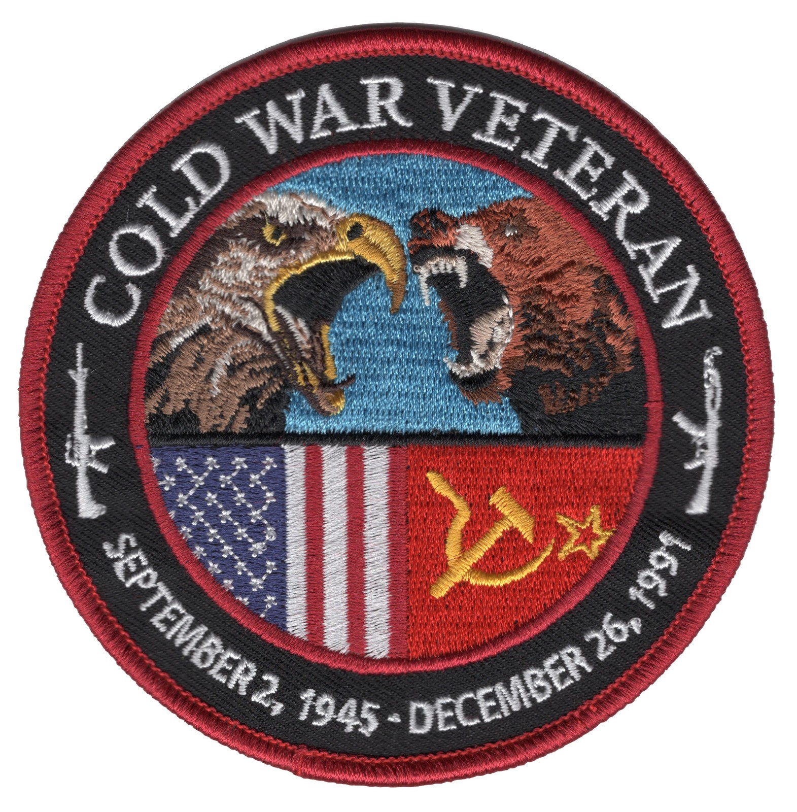 Cold War Veteran Embroidered Patch 1945-1991 Eagle vs Bear US and Soviet Flags