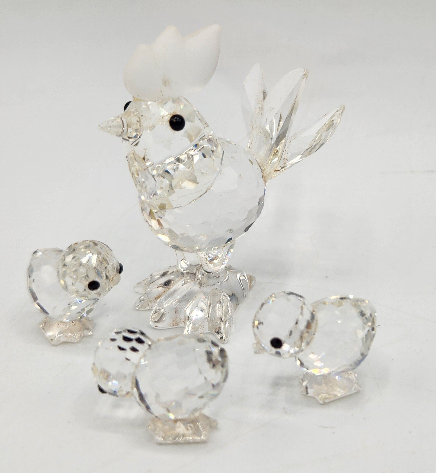 Vintage Swarovski Crystal Rooster, Three Chicks 