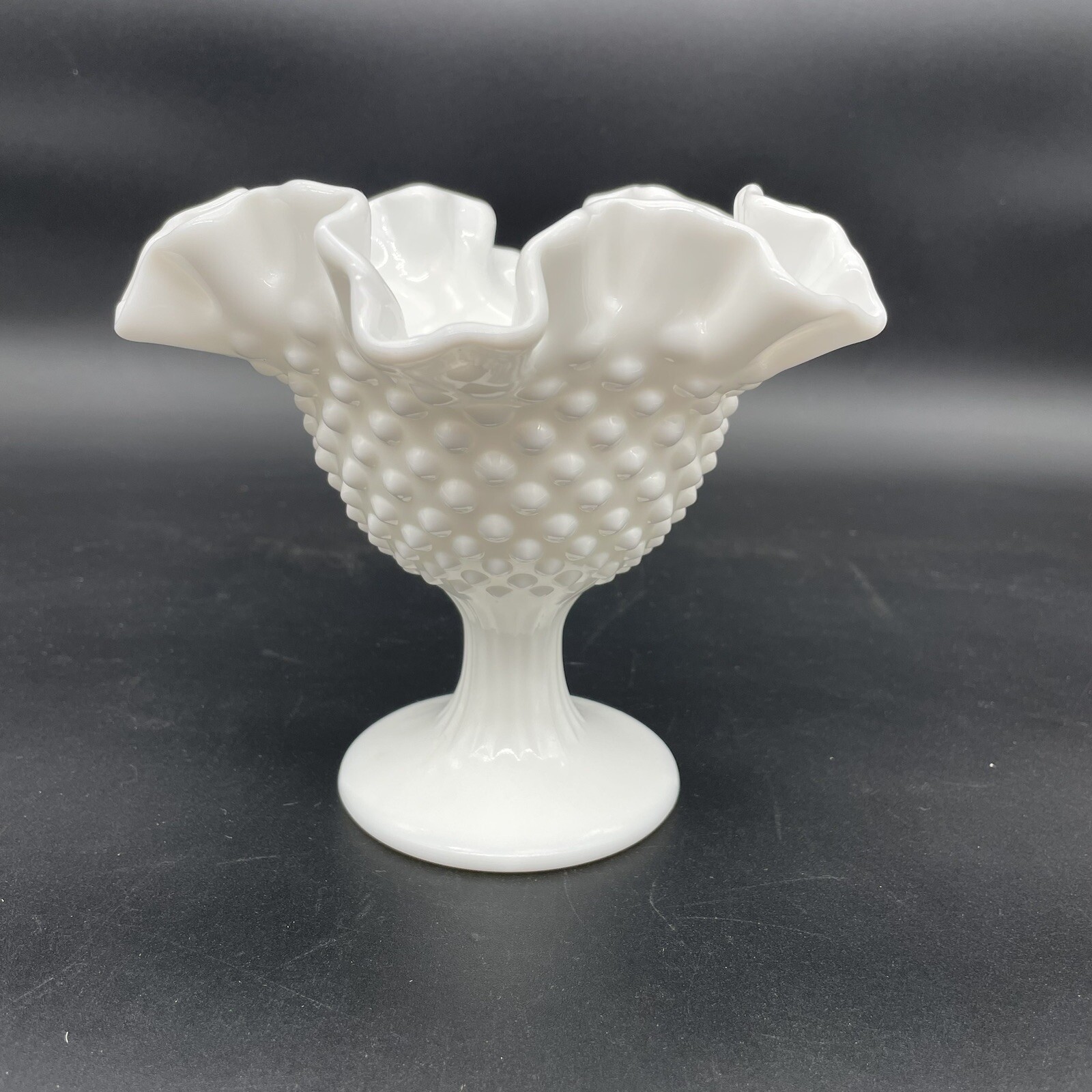 Vintage Fenton Hobnail Milk Glass Round Pedestal Compote Dish