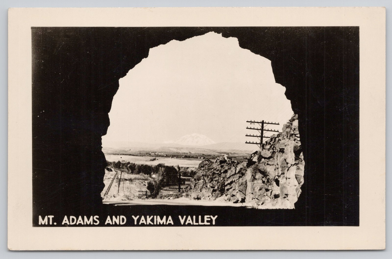 Yakima Valley, Washington Mt. Adams View Through Rock Tunnel RPPC Unposted Yakima Valley, Washington Mt. Adams View Through Rock Tunnel RPPC Unposted
