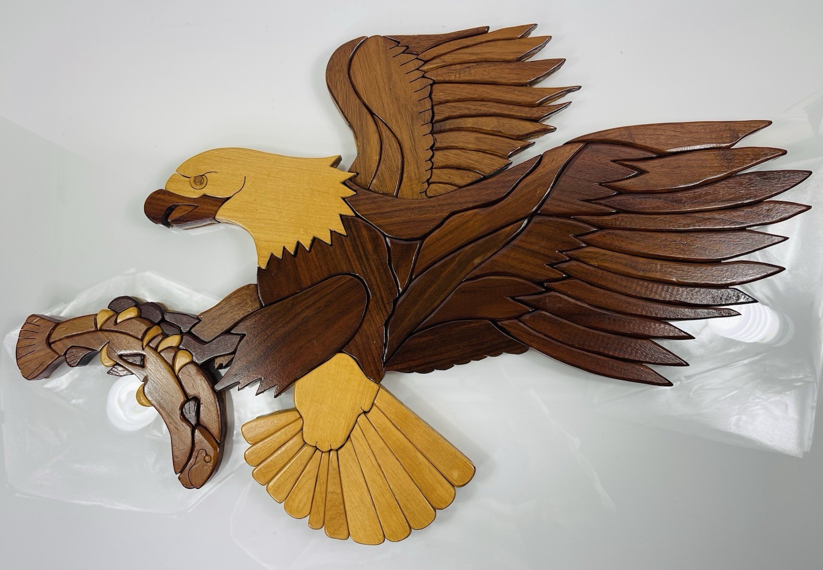 Vintage Handcrafted Intarsia Bald Eagle Wall Wood Art 1997 Size 19\ Vintage Handcrafted Intarsia Bald Eagle Wall Wood Art 1997 Size 19\