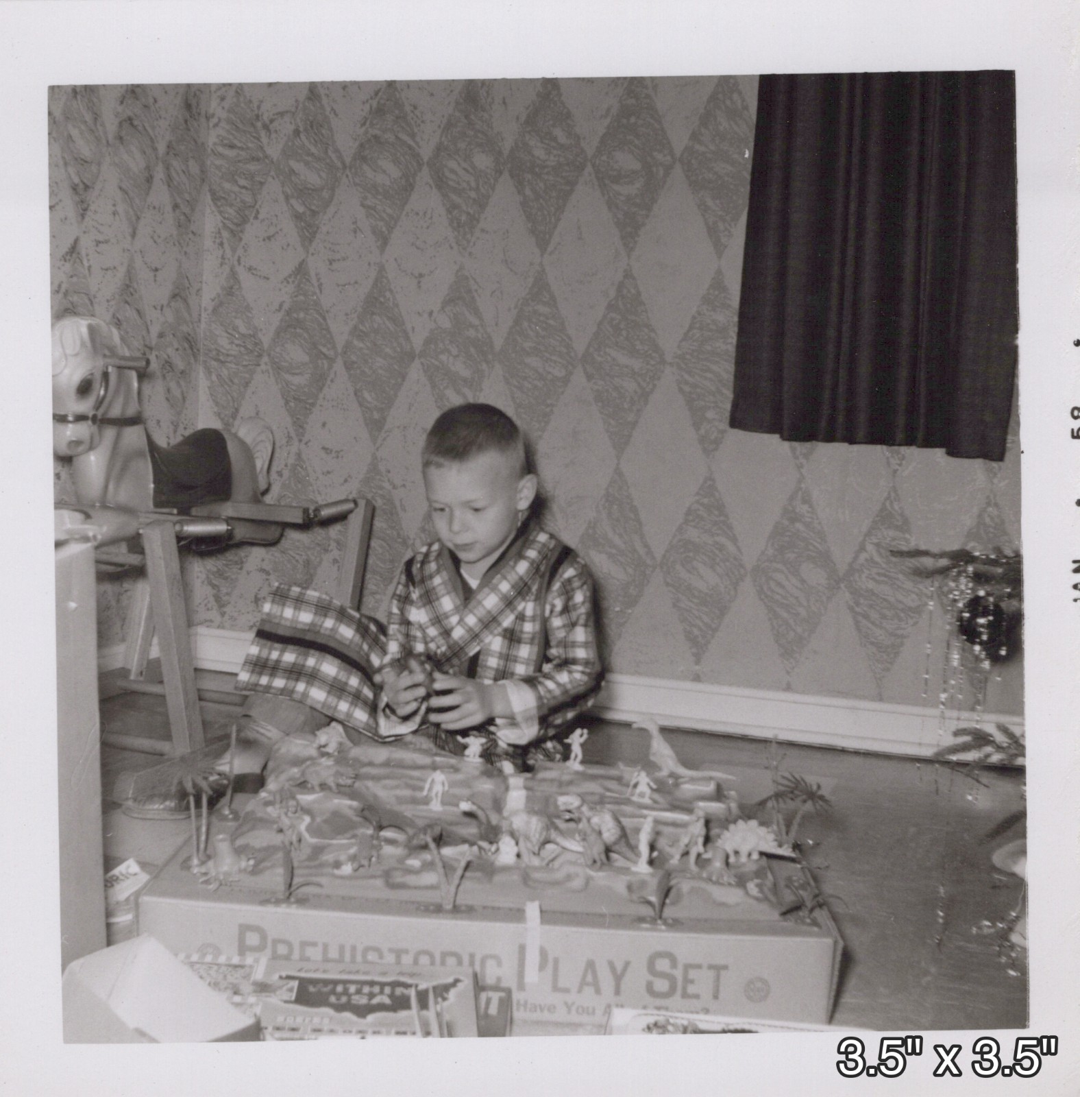 1958 Boy Marx Prehistoric Play Set Dinosaurs Toy Christmas Plastic VINTAGE PHOTO