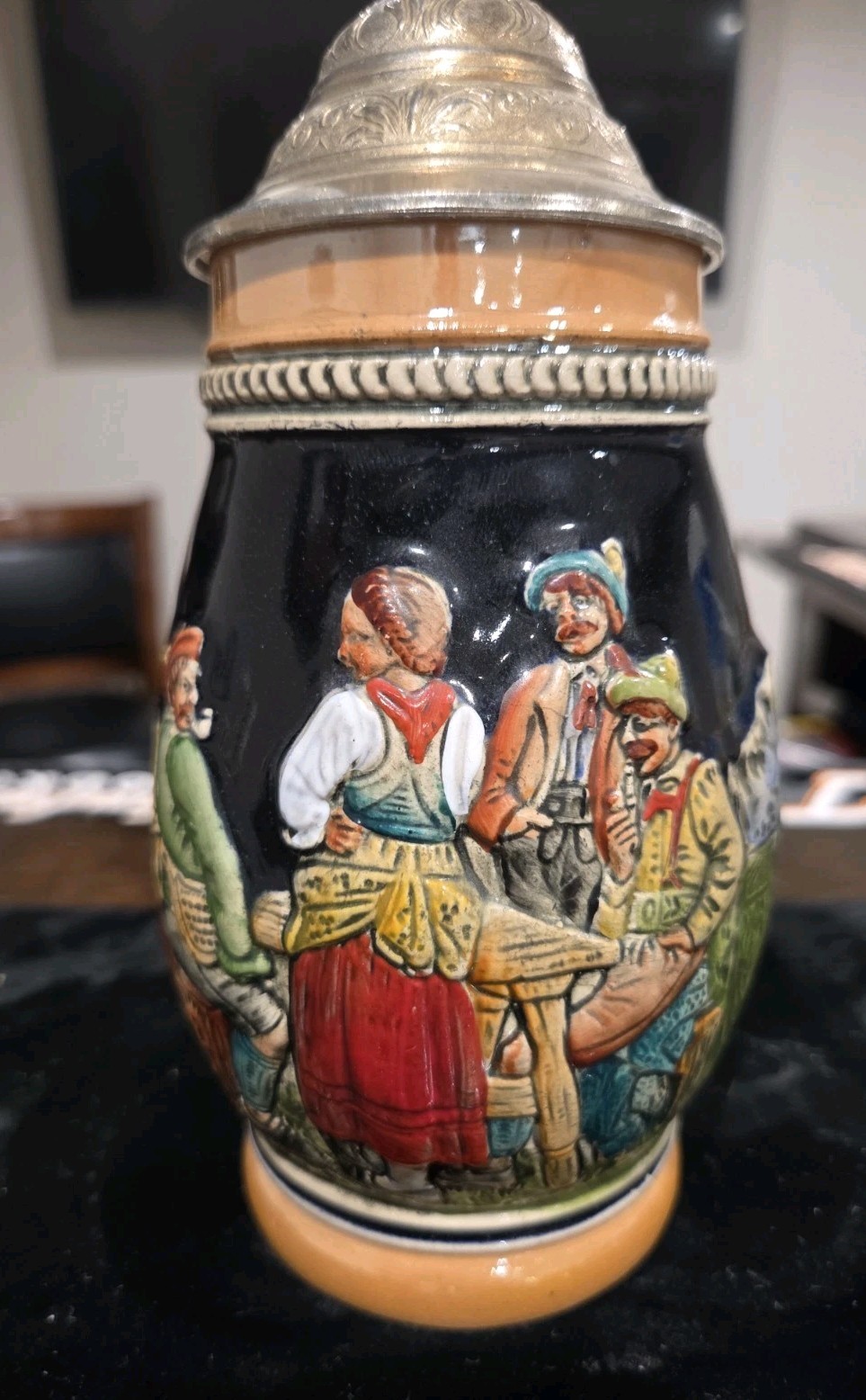 Zoller & Born Beer Stein Liebe Trinke Singe Handmade & Painted Hinged Pewter Lid