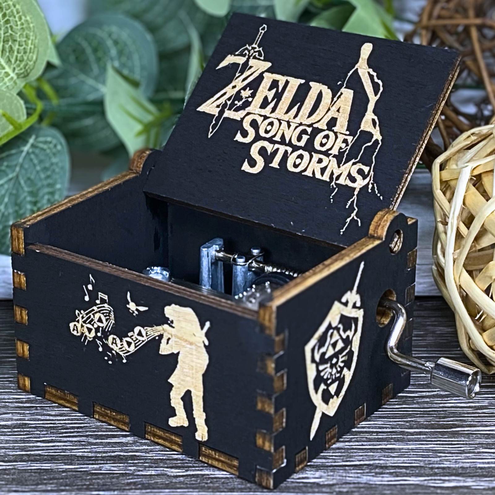 The Legend of Zelda Music Box Wood Manual Crank Song of Storms Make it Rain V.2